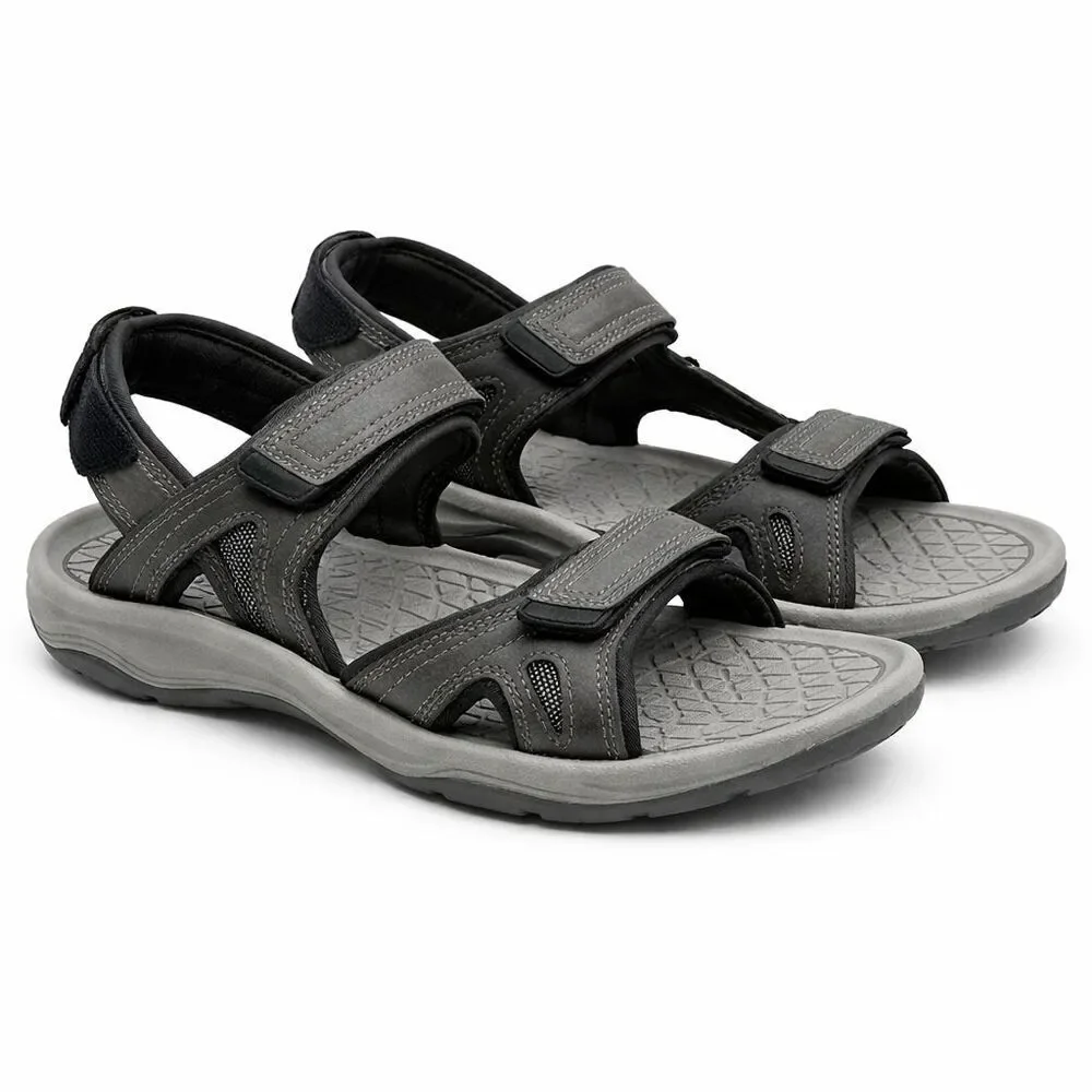 Eddie Bauer Men's Hank Sport River Sandals Size 10 Leather Grey Hike Comfort